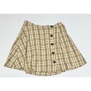 Shein Curve Womens Mini Skirt Plaid Pattern A-line Button Front Yellow Brown 1XL